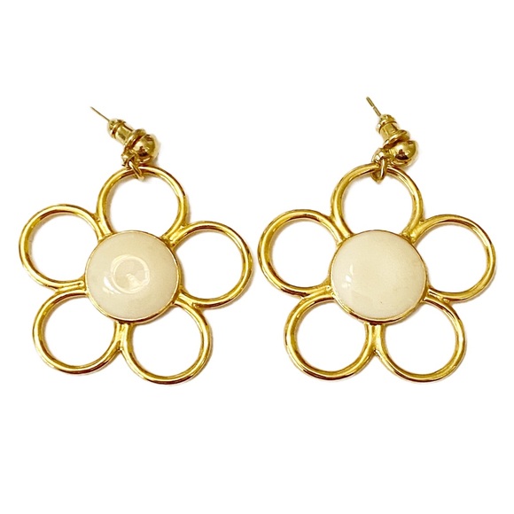 Vintage Earrings Flower Power 90s Y2K Gold Tone Drop Dangle Large XL Stu… - Picture 1 of 6